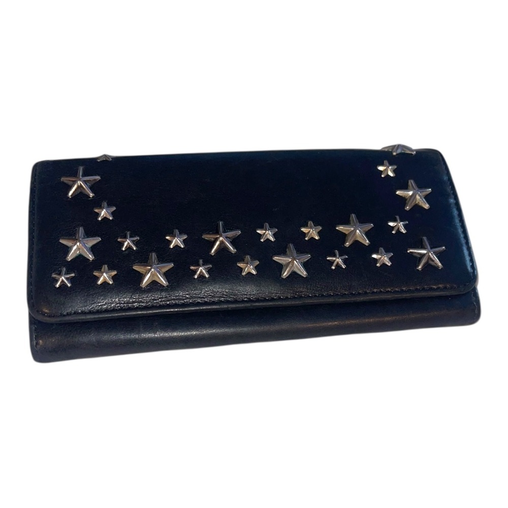 USED: JIMMY CHOO Authentic with COA Leather Long Wallet Black with Star Studs